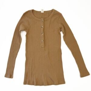 Kate Quinn Brown Ribbed Organic Cotton Stretch Soft Long Sleeve Top Sz XS Basic